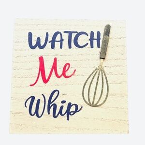 NWT Wood & Metal Square Kitchen / Bakers Theme Decor Plaque Watch Me Wipe